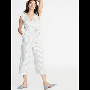 Old Navy Pants - Faux Wrap Tie Belt(BLUE)Linen Blend Jumpsuit Med Old Navy Pants - Faux Wrap Tie Belt(BLUE)Linen Blend Jumpsuit Med